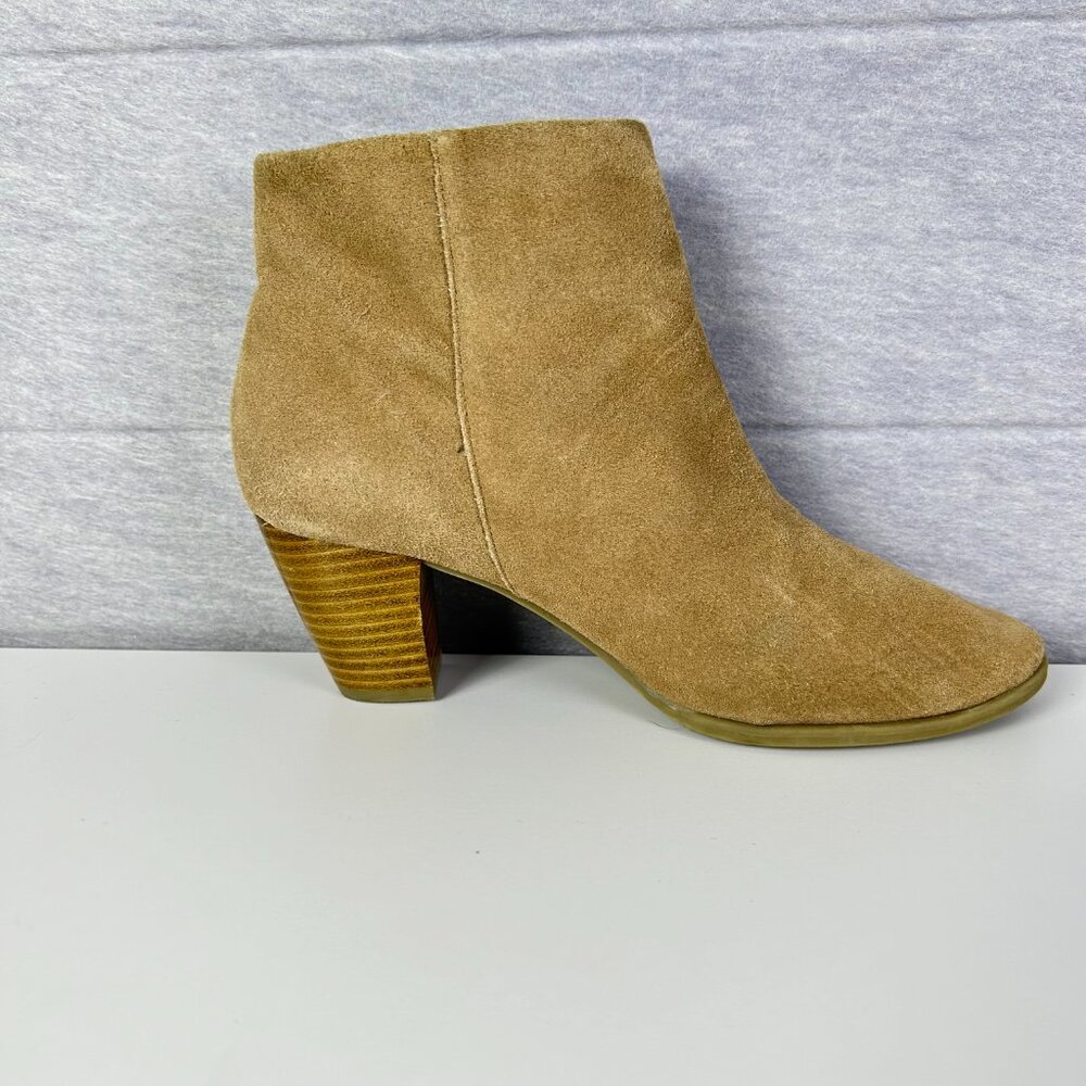 Bass Women's Tan Suede Size Zip Block‎ Stack Heel Boho Comfy Ankle Boots Size 9